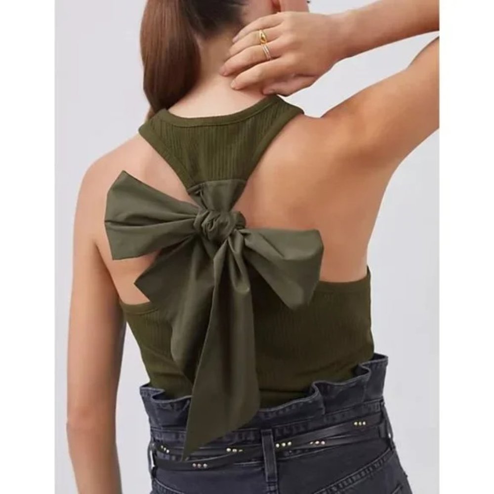 Anthropologie Bow-Tie Tank top XS moss color new with tag